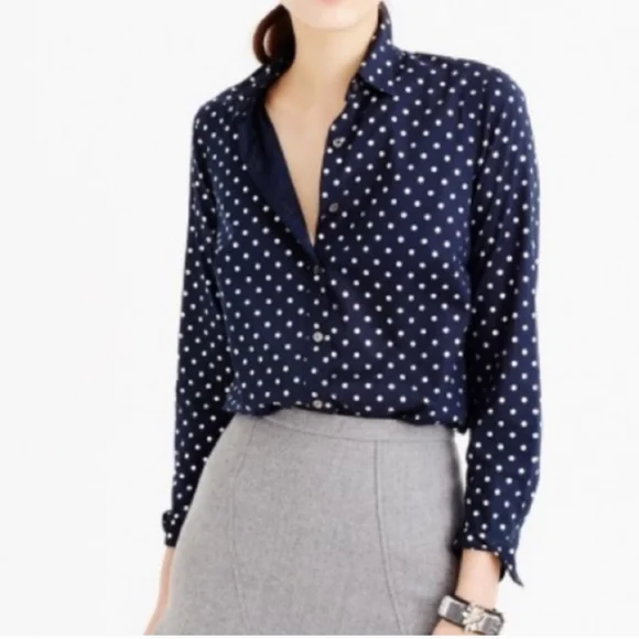 J Crew black blouse with poka dot print, cotton blend/ size Small - Picture 2 of 5